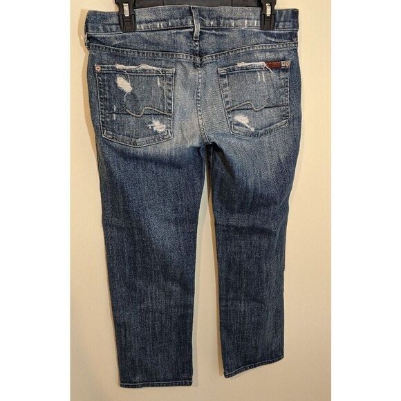 7 for All Mankind Womens Crop Straight Leg  Distressed Blue Denim Jean 29 - Picture 2 of 12